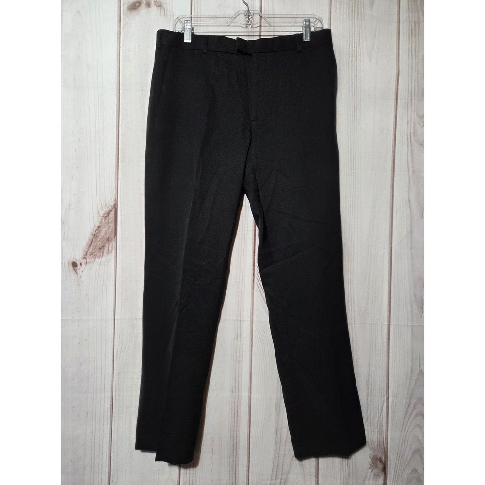 Van Heusen Mens Flex Slim Fit Dress Pants Black 32x30 Polyester Flat Front